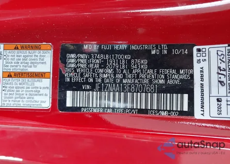 2015 Scion Fr-S z USA, uszkodzony, nr VIN JF1ZNAA13F8707681